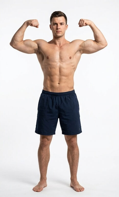 Athlete front pose scanned by MyoLogIQ visual telemetry